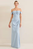 Vestidos Para Casamento Convidada Céu Azul Fora do Ombro Chiffon Longo