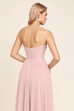 Vestidos Para Casamento Convidada Rosa Doce Chiffon Linha-A Longo Alças Finas