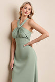 Vestidos Para Casamento Convidada Matcha Longo Cabeçada com Fenda