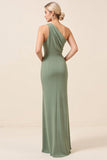 Vestidos Para Casamento Convidada con Fenda Matcha Um Ombro Chiffon Longo