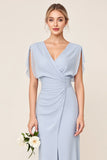 Vestidos Para Casamento Convidada Bainha Azul Claro Chiffon Longo