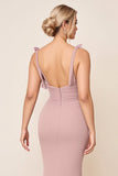 Vestidos Para Casamento Convidada com Fenda Rosa Poeirenta Alças Finas Ruched