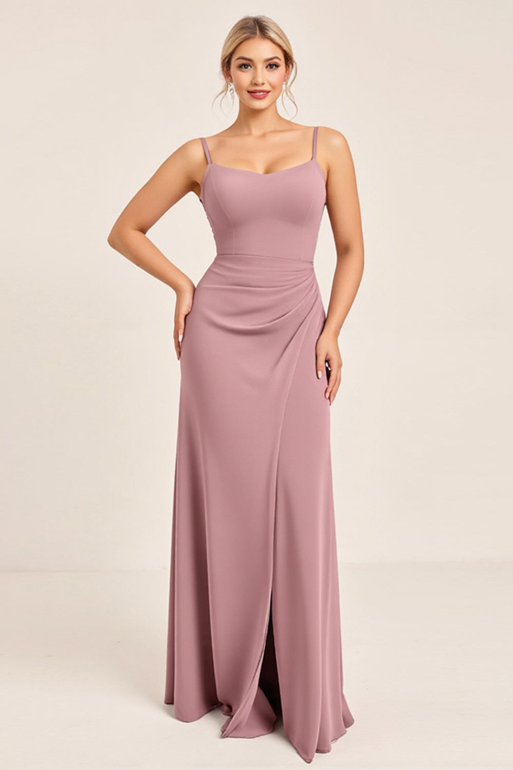 Vestidos Para Casamento Convidada com Fenda Vintage Mauve Longo Bainha