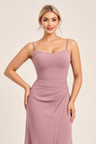 Vestidos Para Casamento Convidada com Fenda Vintage Mauve Longo Bainha