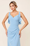 Vestidos Para Casamento Convidada Longo Azul Céu Bainha