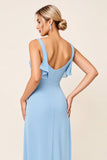 Vestidos Para Casamento Convidada Longo Azul Céu Bainha