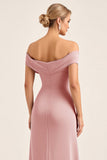 Vestidos Para Casamento Convidada com Fenda Longo Corar Rosa Bainha Fora do Ombro
