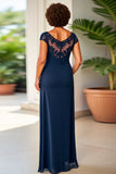 Vestido Mae Noiva Bainha Marinha Pescoço Redondo Renda