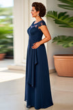 Vestido Mae Noiva Bainha Marinha Pescoço Redondo Renda
