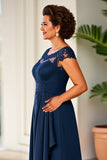 Vestido Mae Noiva Bainha Marinha Pescoço Redondo Renda