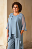 Vestido Mae Noiva Azul Cinzento Chiffon Tamanhos Grandes Pantsuits