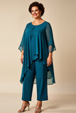 Chiffon Peacock pescoço redondo Plus Size mãe de calças de noiva