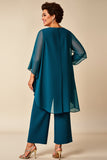 Chiffon Peacock pescoço redondo Plus Size mãe de calças de noiva