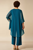 Chiffon Peacock pescoço redondo Plus Size mãe de calças de noiva