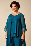 Chiffon Peacock pescoço redondo Plus Size mãe de calças de noiva