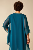 Chiffon Peacock pescoço redondo Plus Size mãe de calças de noiva