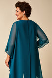 Chiffon Peacock pescoço redondo Plus Size mãe de calças de noiva