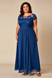 Azul A Line Chiffon Plus Size Mãe Do Vestido Da Noiva Com Apliques