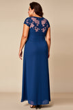Azul A Line Chiffon Plus Size Mãe Do Vestido Da Noiva Com Apliques