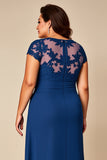 Azul A Line Chiffon Plus Size Mãe Do Vestido Da Noiva Com Apliques