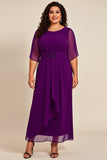 Plus Size roxo Chiifon pescoço redondo longa mãe do vestido da noiva com meias mangas