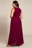 Borgonha Uma Linha Chiffon Um Ombro Longo Mãe Do Vestido Da Noiva