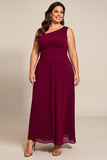 Borgonha Uma Linha Chiffon Um Ombro Longo Mãe Do Vestido Da Noiva