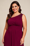 Borgonha Uma Linha Chiffon Um Ombro Longo Mãe Do Vestido Da Noiva