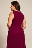 Borgonha Uma Linha Chiffon Um Ombro Longo Mãe Do Vestido Da Noiva