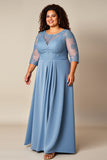 Vestido Mae Noiva Tamanhos Grandes Longo Azul Cinzento Linha-A
