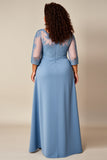Vestido Mae Noiva Tamanhos Grandes Longo Azul Cinzento Linha-A