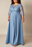 Vestido Mae Noiva Tamanhos Grandes Longo Azul Cinzento Linha-A