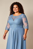 Vestido Mae Noiva Tamanhos Grandes Longo Azul Cinzento Linha-A
