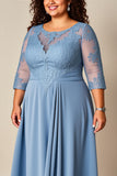 Vestido Mae Noiva Tamanhos Grandes Longo Azul Cinzento Linha-A