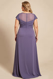 Vestido Mae Noivacom Renda Decote em V Cinzento Roxo Bainha Chiffon Tamanhos Grandes