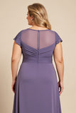 Vestido Mae Noivacom Renda Decote em V Cinzento Roxo Bainha Chiffon Tamanhos Grandes