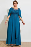 Vestido Mae Noiva Pavão Azul Bainha Renda Longo Chiffon Tamanhos Grandes