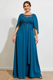 Vestido Mae Noiva Pavão Azul Bainha Renda Longo Chiffon Tamanhos Grandes