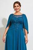 Vestido Mae Noiva Pavão Azul Bainha Renda Longo Chiffon Tamanhos Grandes
