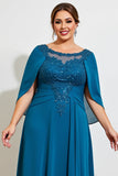 Vestido Mae Noiva Pavão Azul Bainha Renda Longo Chiffon Tamanhos Grandes