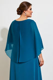 Vestido Mae Noiva Pavão Azul Bainha Renda Longo Chiffon Tamanhos Grandes