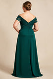 Vestido Mae Noiva com Renda Pinheiro Fora do Ombro Bainha Chiffon Tamanhos Grandes Longo