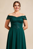 Vestido Mae Noiva com Renda Pinheiro Fora do Ombro Bainha Chiffon Tamanhos Grandes Longo