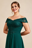 Vestido Mae Noiva com Renda Pinheiro Fora do Ombro Bainha Chiffon Tamanhos Grandes Longo