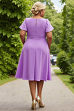 Lilás Chiffon Ruched Midi Tamanhos Grandes Vestido Mãe da Noiva