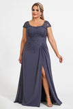 Crepúsculo Bainha Chiffon Tamanhos Grandes Longos Vestido Mae Noiva com Fenda