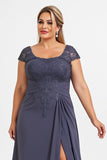 Crepúsculo Bainha Chiffon Tamanhos Grandes Longos Vestido Mae Noiva com Fenda