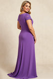 Bainha Roxo Decote em V Chiffon Tamanhos Grandes Longos Vestido Mae Noiva