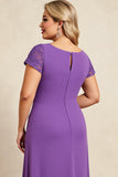 Bainha Roxo Decote em V Chiffon Tamanhos Grandes Longos Vestido Mae Noiva