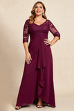 Borgonha Decote em V Chiffon Tamanhos Grandes Longos Vestido Mae Noiva